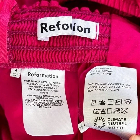 Reformation Dress Kenzi Long-Sleeve Babydoll Empire Mini Pink Rhubarb 4 GUC - Picture 6 of 10